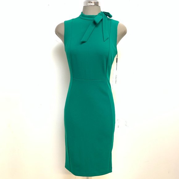 NEW CALVIN KLEIN SHEATH DRESS WITH NECK TIE DETAIL - Picture 1 of 7